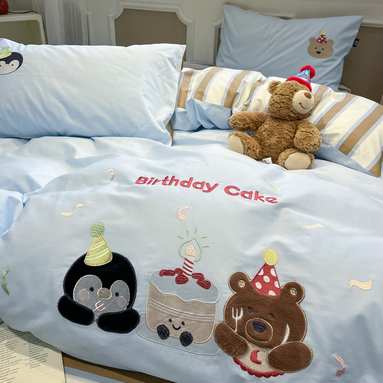 91家纺网 家纺一手货源 找家纺 乐美家纺 2026春夏新款软萌全棉纯棉贴布绣系列四件套 生日派对