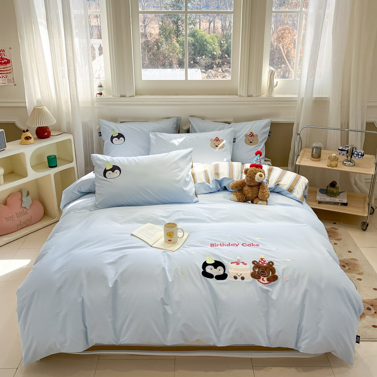 91家纺网 家纺一手货源 找家纺 乐美家纺 2026春夏新款软萌全棉纯棉贴布绣系列四件套 生日派对