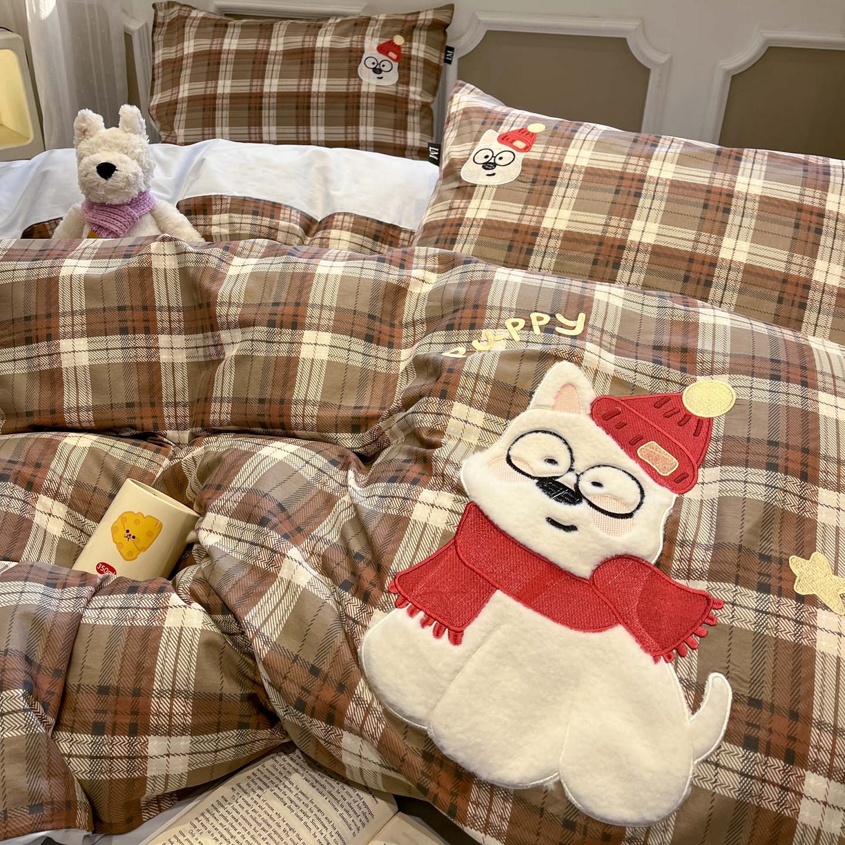 乐美家纺 2026春夏新款软萌全棉纯棉贴布绣系列四件套 复古英伦西高地