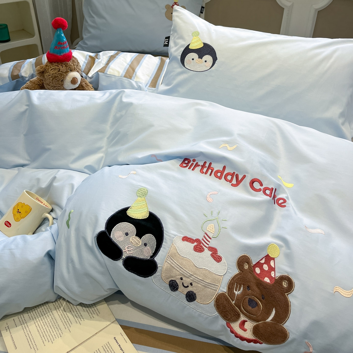 91家纺网 家纺一手货源 找家纺 乐美家纺 2026春夏新款软萌全棉纯棉贴布绣系列四件套 生日派对