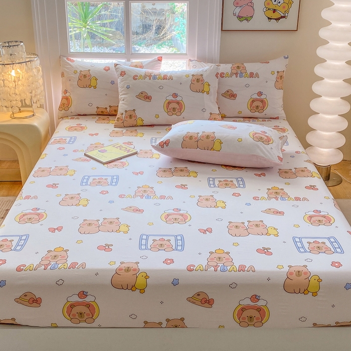 91家纺网 家纺一手货源 找家纺 一电 2026新款跨境电商外贸四季卡通床笠单件床罩床垫套防滑套宿舍儿童床单定制-第八批 卡皮巴拉