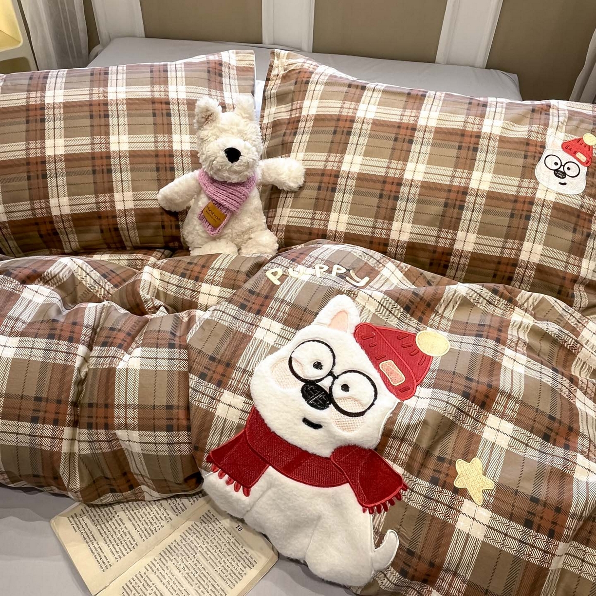 91家纺网 家纺一手货源 找家纺 乐美家纺 2026春夏新款软萌全棉纯棉贴布绣系列四件套 复古英伦西高地