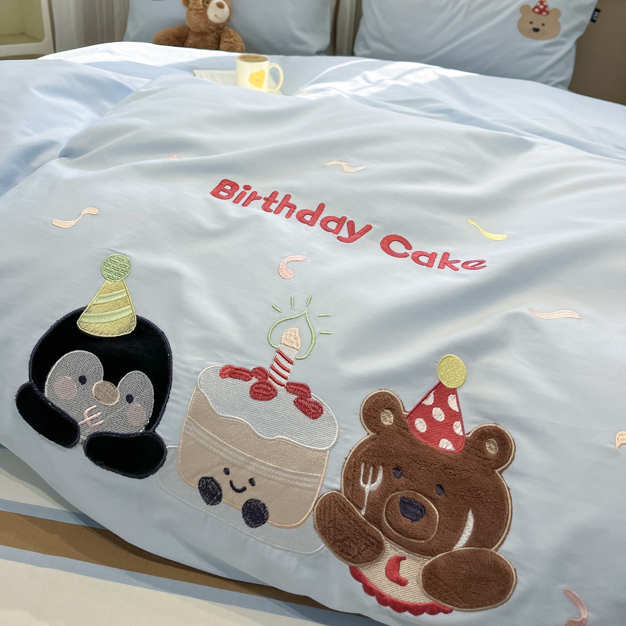 91家纺网 家纺一手货源 找家纺 乐美家纺 2026春夏新款软萌全棉纯棉贴布绣系列四件套 生日派对