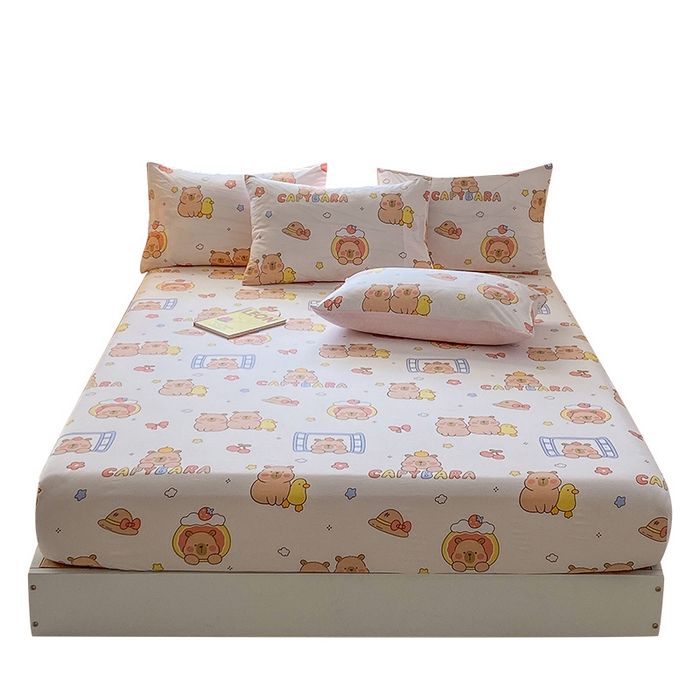 91家纺网 家纺一手货源 找家纺 一电 2026新款跨境电商外贸四季卡通床笠单件床罩床垫套防滑套宿舍儿童床单定制-第八批 卡皮巴拉