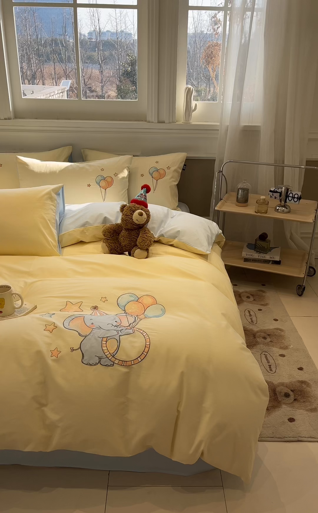 91家纺网 家纺一手货源 找家纺 乐美家纺 2026春夏新款软萌全棉纯棉贴布绣系列四件套 气球小象