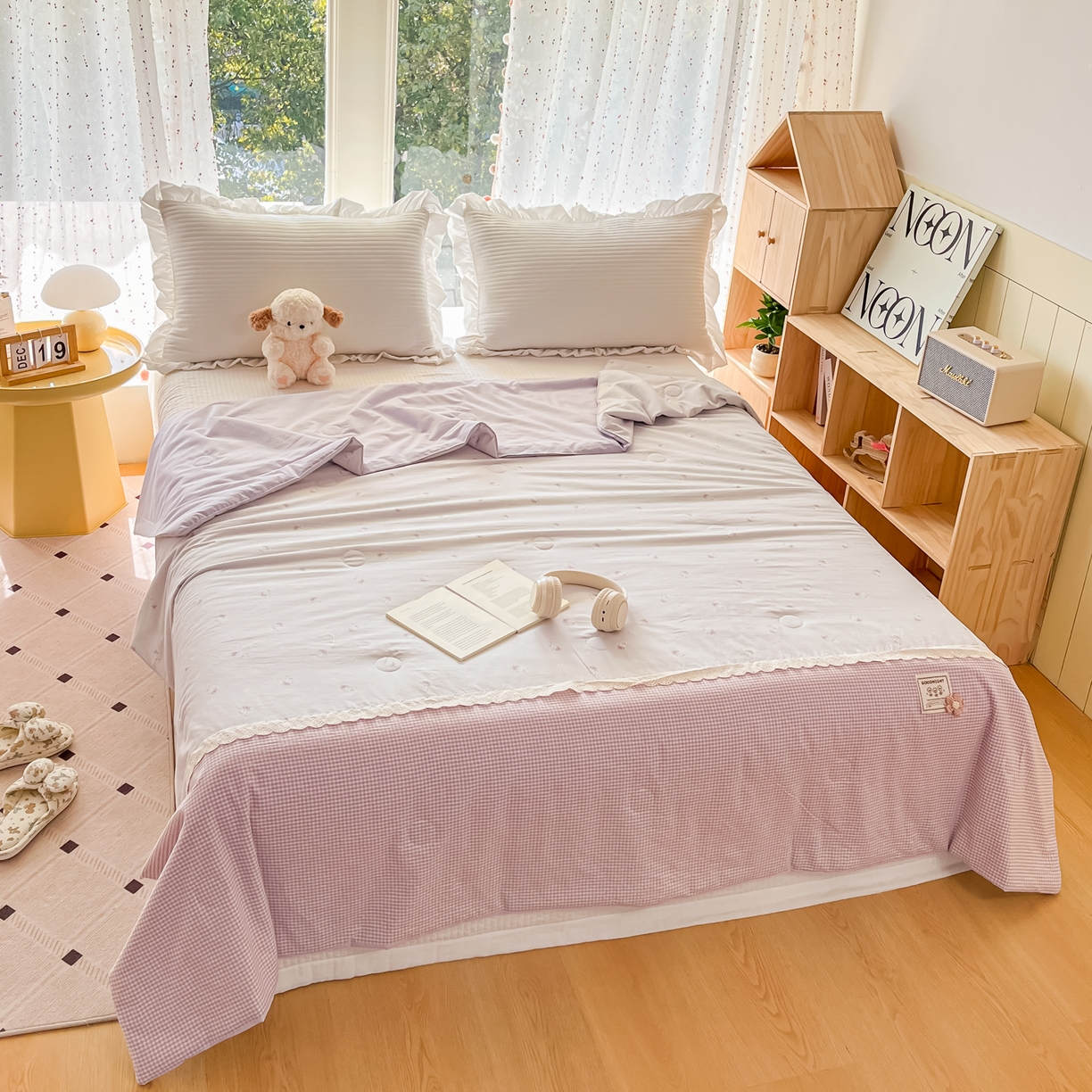 91家纺网 家纺一手货源 找家纺 （总）有货 2026新款全棉棉麻提花印花夏被春秋被被子被-格格花屿系列