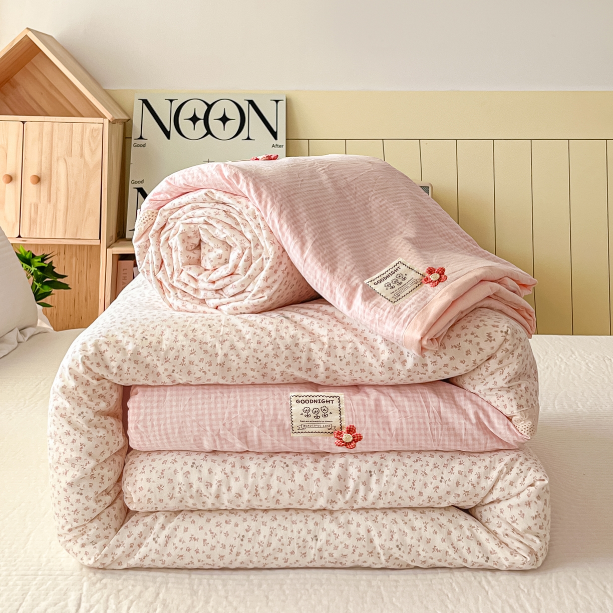 91家纺网 家纺一手货源 找家纺 （总）有货 2026新款全棉棉麻提花印花夏被春秋被被子被-格格花屿系列