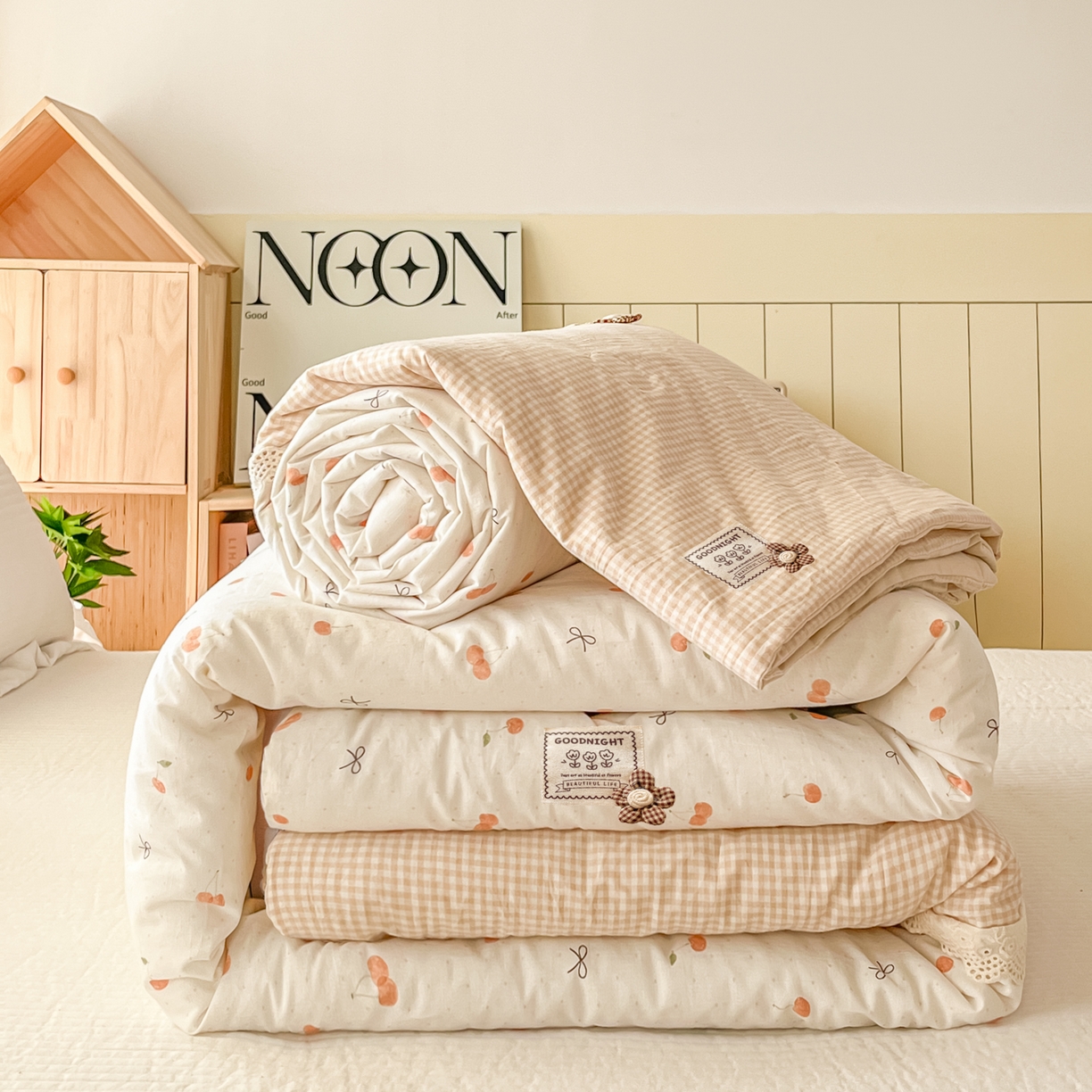 有货 2026新款全棉棉麻提花印花夏被春秋被被子被-格格花屿系列 蜜杏樱桃