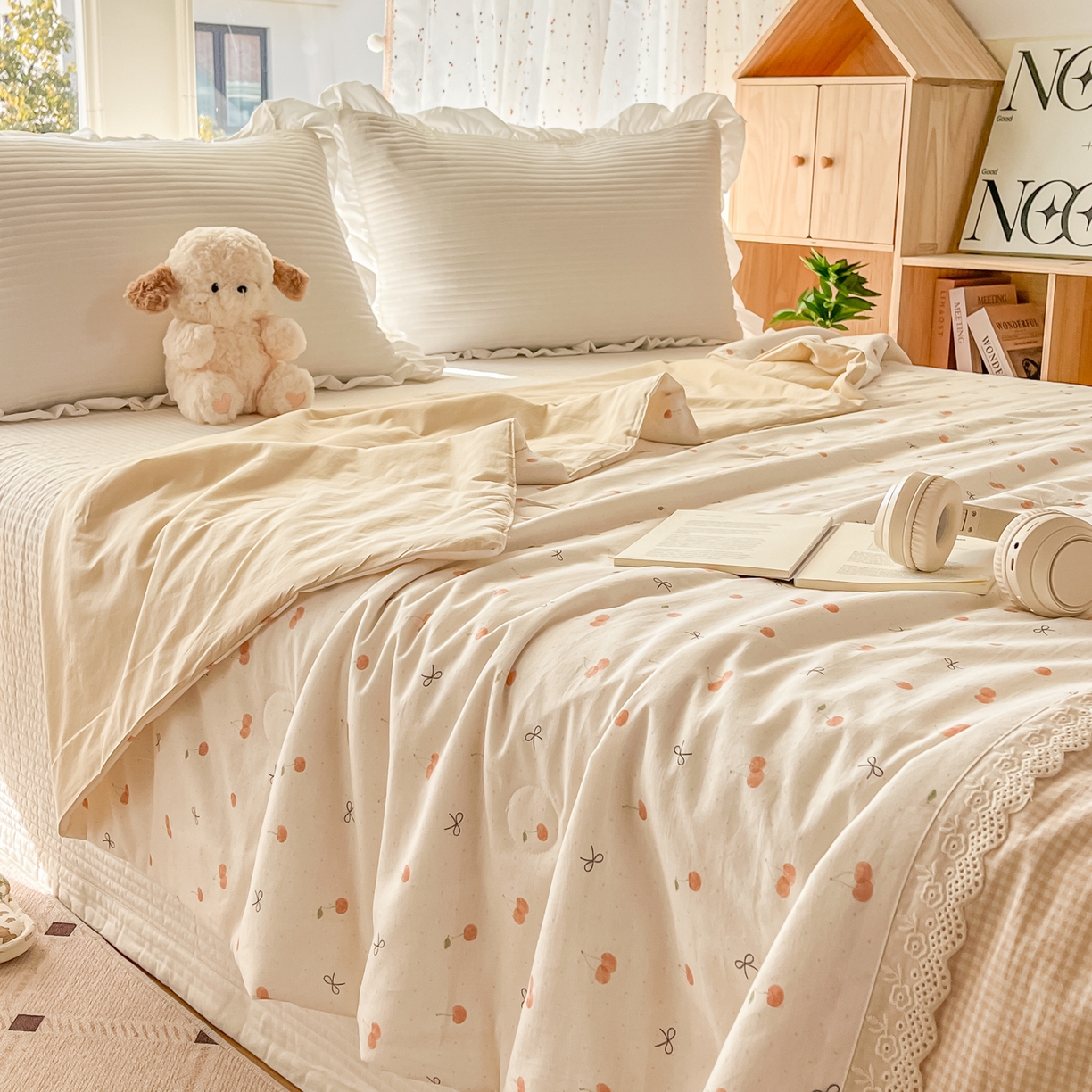 91家纺网 家纺一手货源 找家纺 有货 2026新款全棉棉麻提花印花夏被春秋被被子被-格格花屿系列 蜜杏樱桃