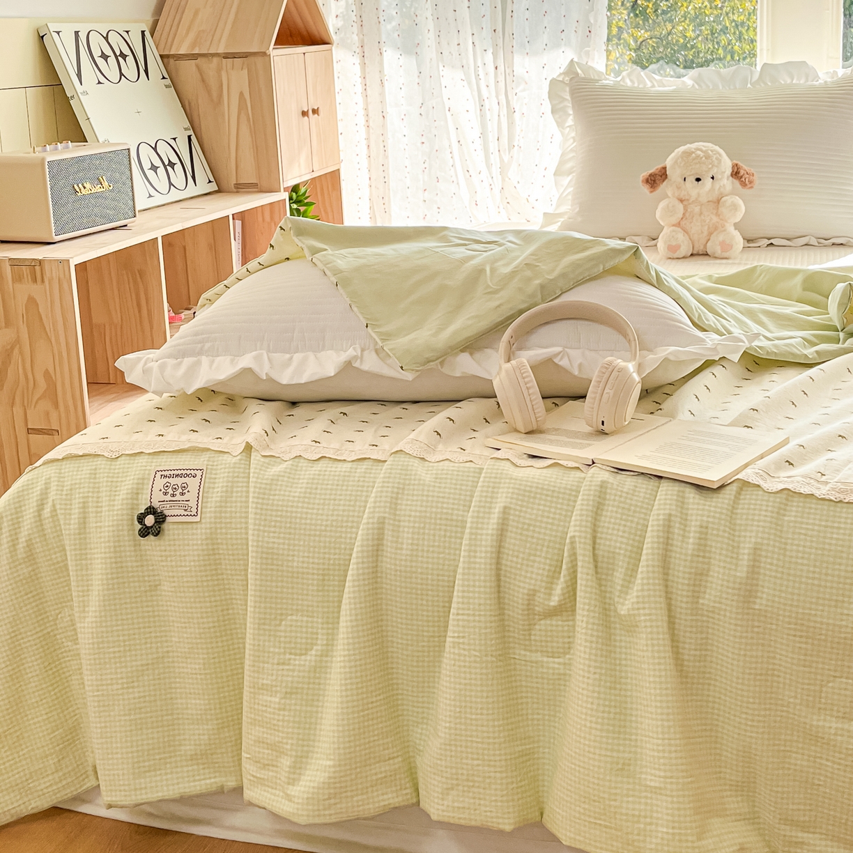 91家纺网 家纺一手货源 找家纺 有货 2026新款全棉棉麻提花印花夏被春秋被被子被-格格花屿系列 青柠木马