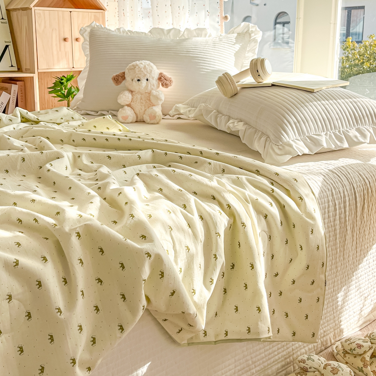 91家纺网 家纺一手货源 找家纺 有货 2026新款全棉棉麻提花印花夏被春秋被被子被-格格花屿系列 青柠木马