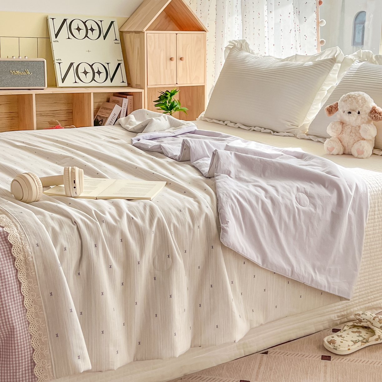 91家纺网 家纺一手货源 找家纺 有货 2026新款全棉棉麻提花印花夏被春秋被被子被-格格花屿系列 芋泥条纹