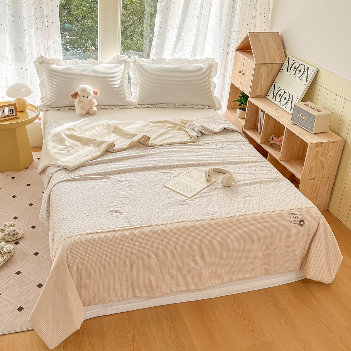 91家纺网 家纺一手货源 找家纺 有货 2026新款全棉棉麻提花印花夏被春秋被被子被-格格花屿系列 奶咖花簇