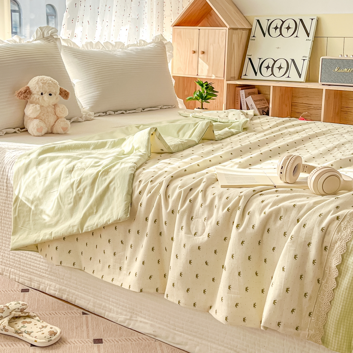 91家纺网 家纺一手货源 找家纺 有货 2026新款全棉棉麻提花印花夏被春秋被被子被-格格花屿系列 青柠木马