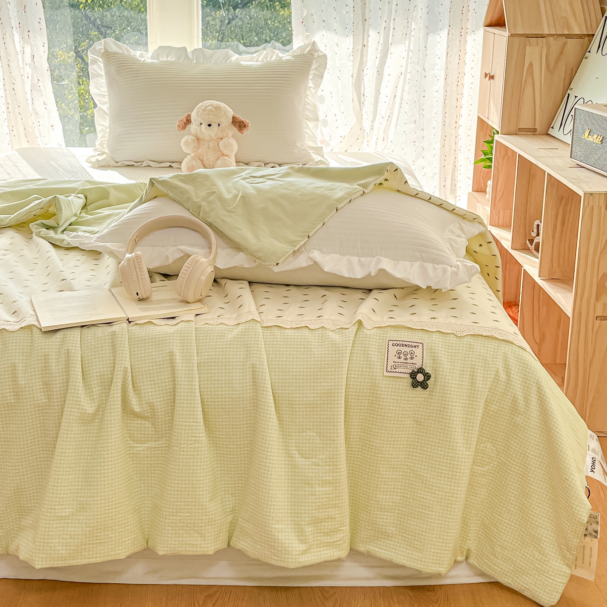 91家纺网 家纺一手货源 找家纺 有货 2026新款全棉棉麻提花印花夏被春秋被被子被-格格花屿系列 青柠木马