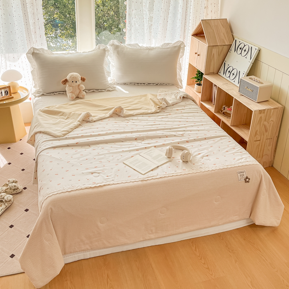 91家纺网 家纺一手货源 找家纺 有货 2026新款全棉棉麻提花印花夏被春秋被被子被-格格花屿系列 蜜杏樱桃