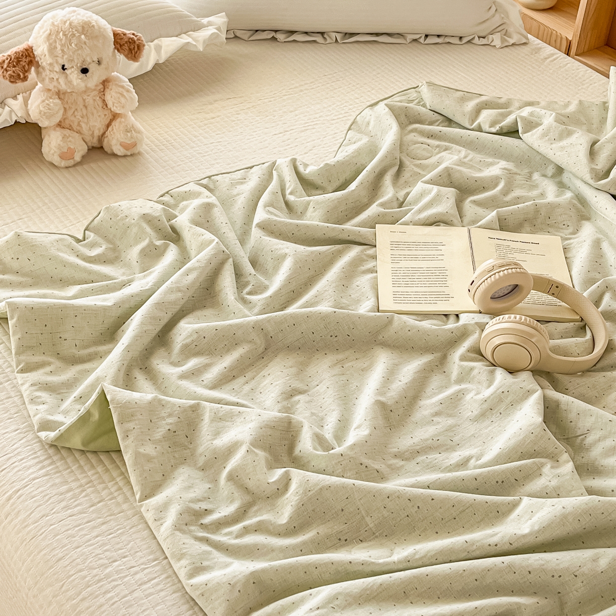 91家纺网 家纺一手货源 找家纺 有货 2026新款全棉棉麻提花印花夏被春秋被被子被-格格花屿系列 爱心抹茶