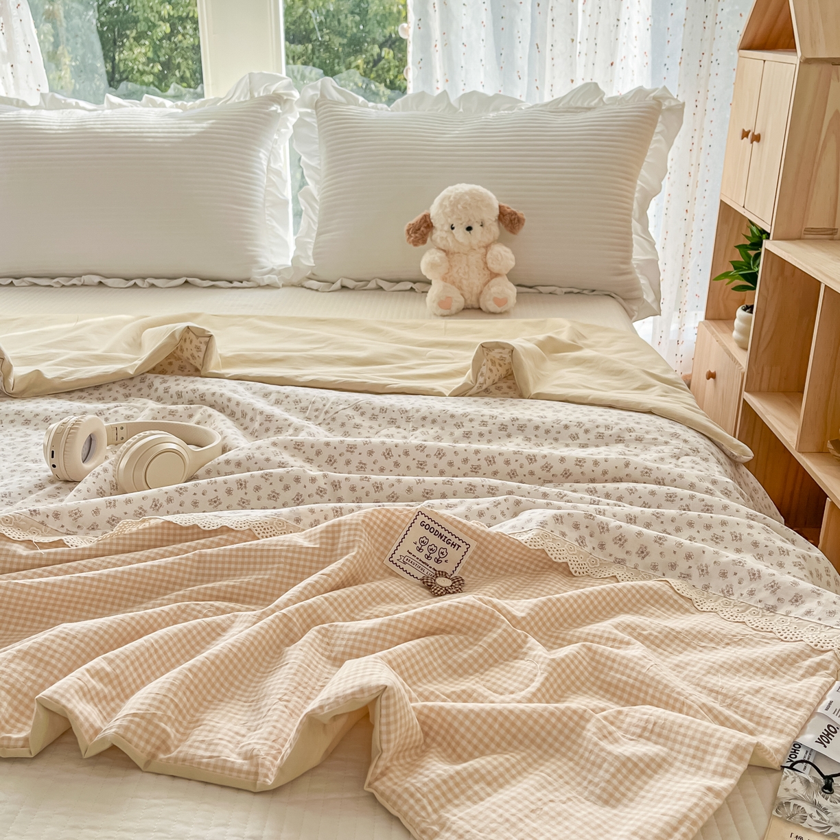 91家纺网 家纺一手货源 找家纺 有货 2026新款全棉棉麻提花印花夏被春秋被被子被-格格花屿系列 奶咖花簇