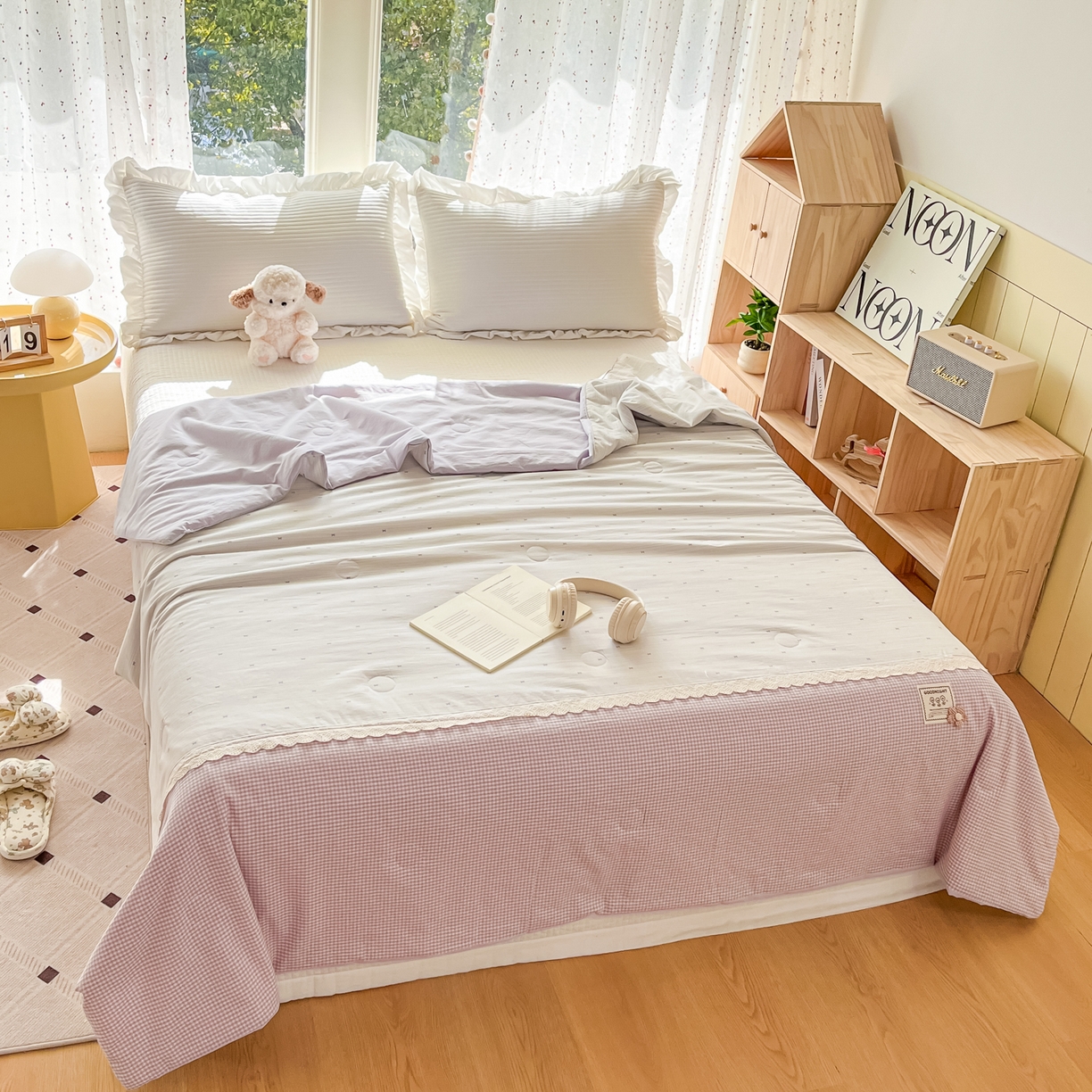 91家纺网 家纺一手货源 找家纺 有货 2026新款全棉棉麻提花印花夏被春秋被被子被-格格花屿系列 芋泥条纹