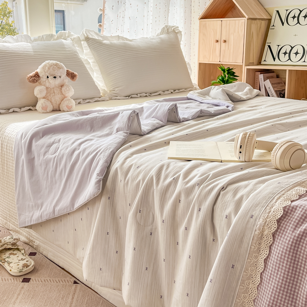 91家纺网 家纺一手货源 找家纺 有货 2026新款全棉棉麻提花印花夏被春秋被被子被-格格花屿系列 芋泥条纹