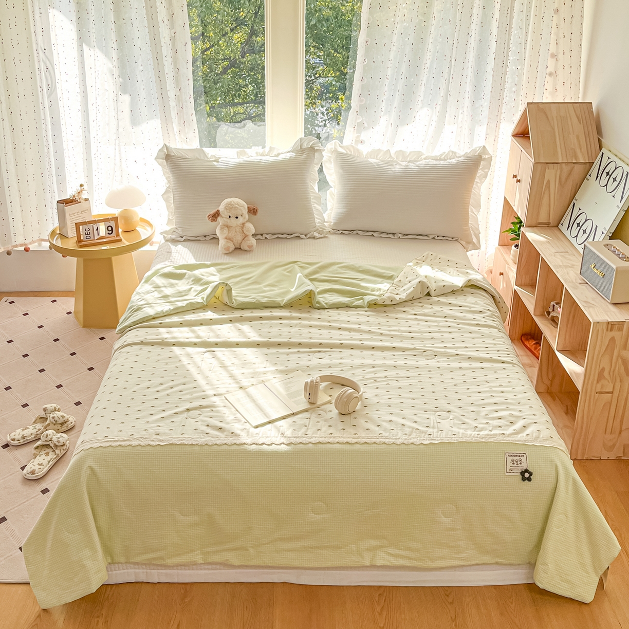 91家纺网 家纺一手货源 找家纺 有货 2026新款全棉棉麻提花印花夏被春秋被被子被-格格花屿系列 青柠木马