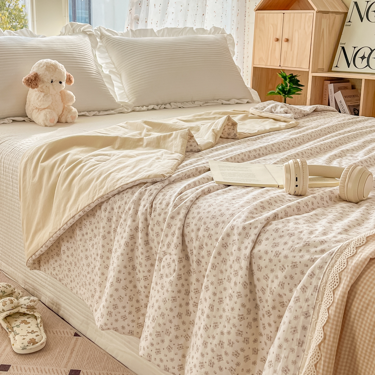 91家纺网 家纺一手货源 找家纺 有货 2026新款全棉棉麻提花印花夏被春秋被被子被-格格花屿系列 奶咖花簇