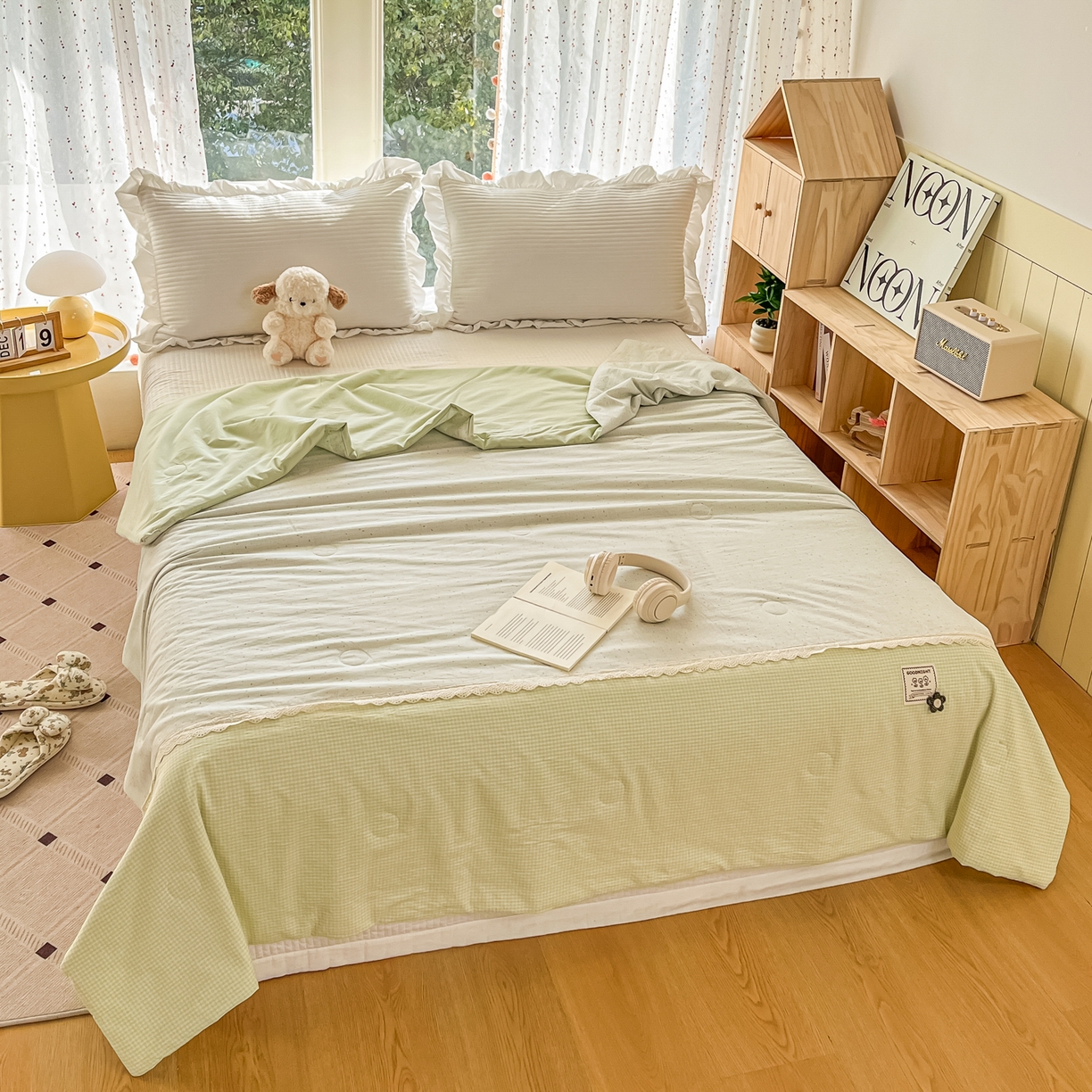 91家纺网 家纺一手货源 找家纺 有货 2026新款全棉棉麻提花印花夏被春秋被被子被-格格花屿系列 爱心抹茶