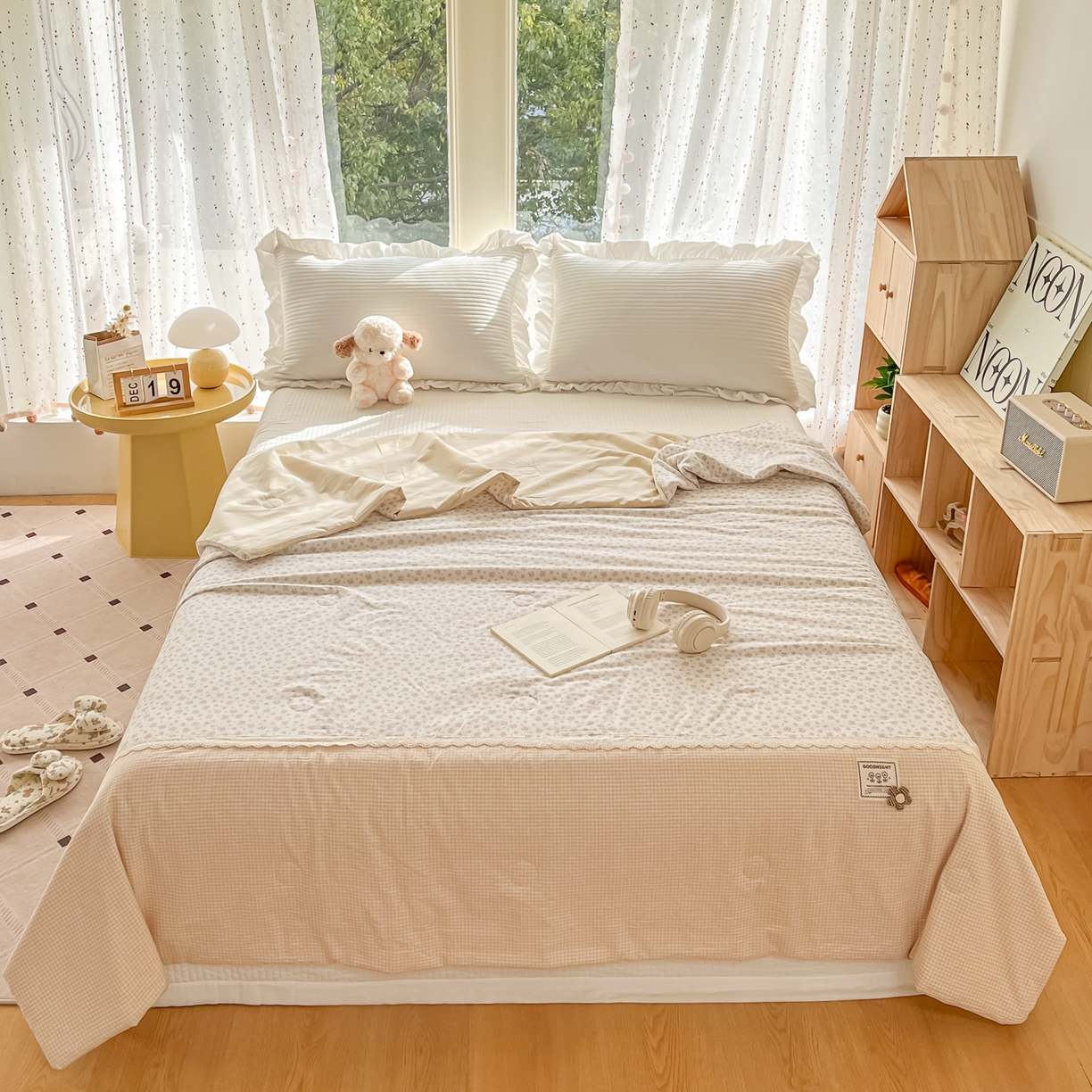 91家纺网 家纺一手货源 找家纺 有货 2026新款全棉棉麻提花印花夏被春秋被被子被-格格花屿系列 奶咖花簇