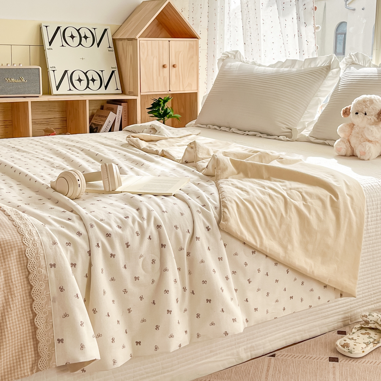 91家纺网 家纺一手货源 找家纺 有货 2026新款全棉棉麻提花印花夏被春秋被被子被-格格花屿系列 奶白蝴蝶