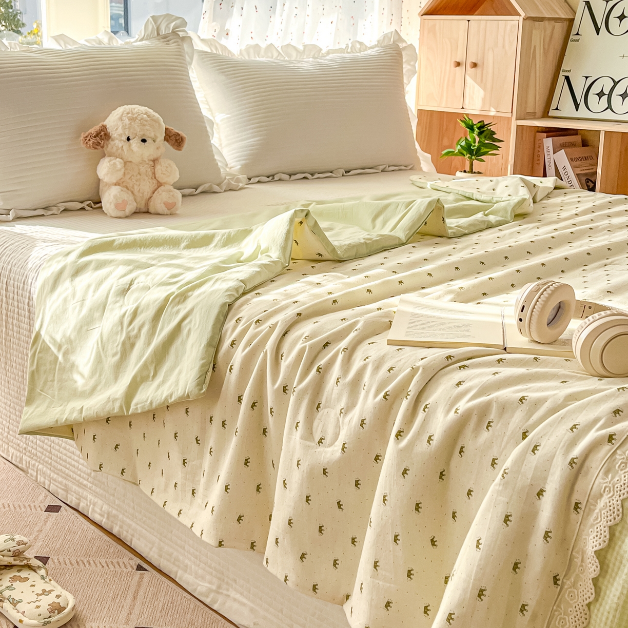 91家纺网 家纺一手货源 找家纺 有货 2026新款全棉棉麻提花印花夏被春秋被被子被-格格花屿系列 青柠木马