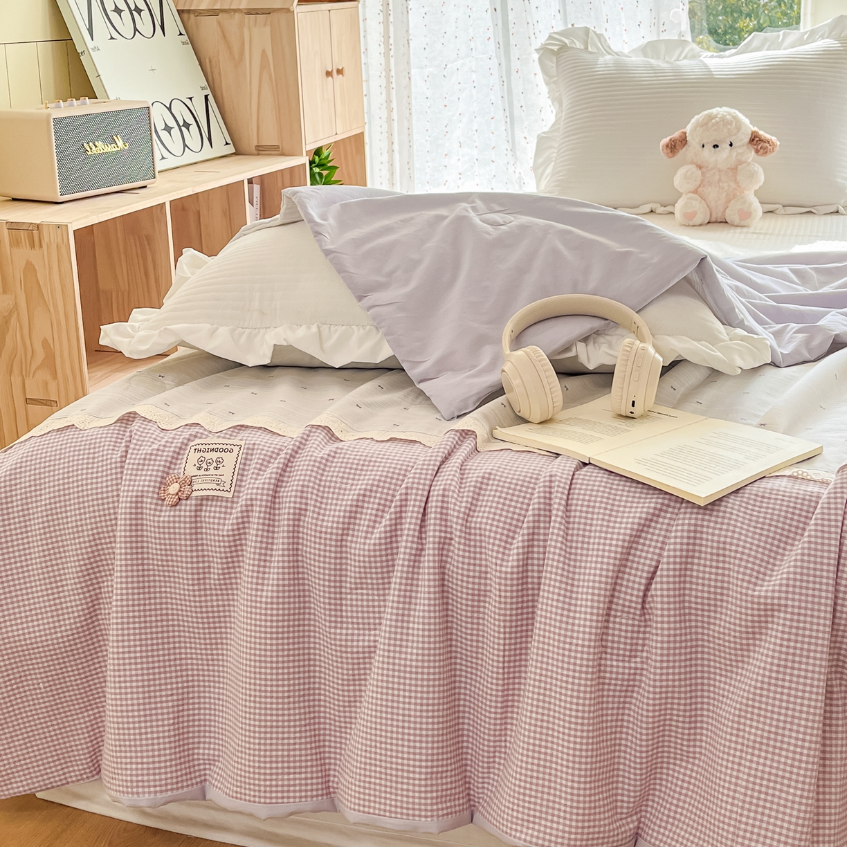 91家纺网 家纺一手货源 找家纺 有货 2026新款全棉棉麻提花印花夏被春秋被被子被-格格花屿系列 芋泥条纹