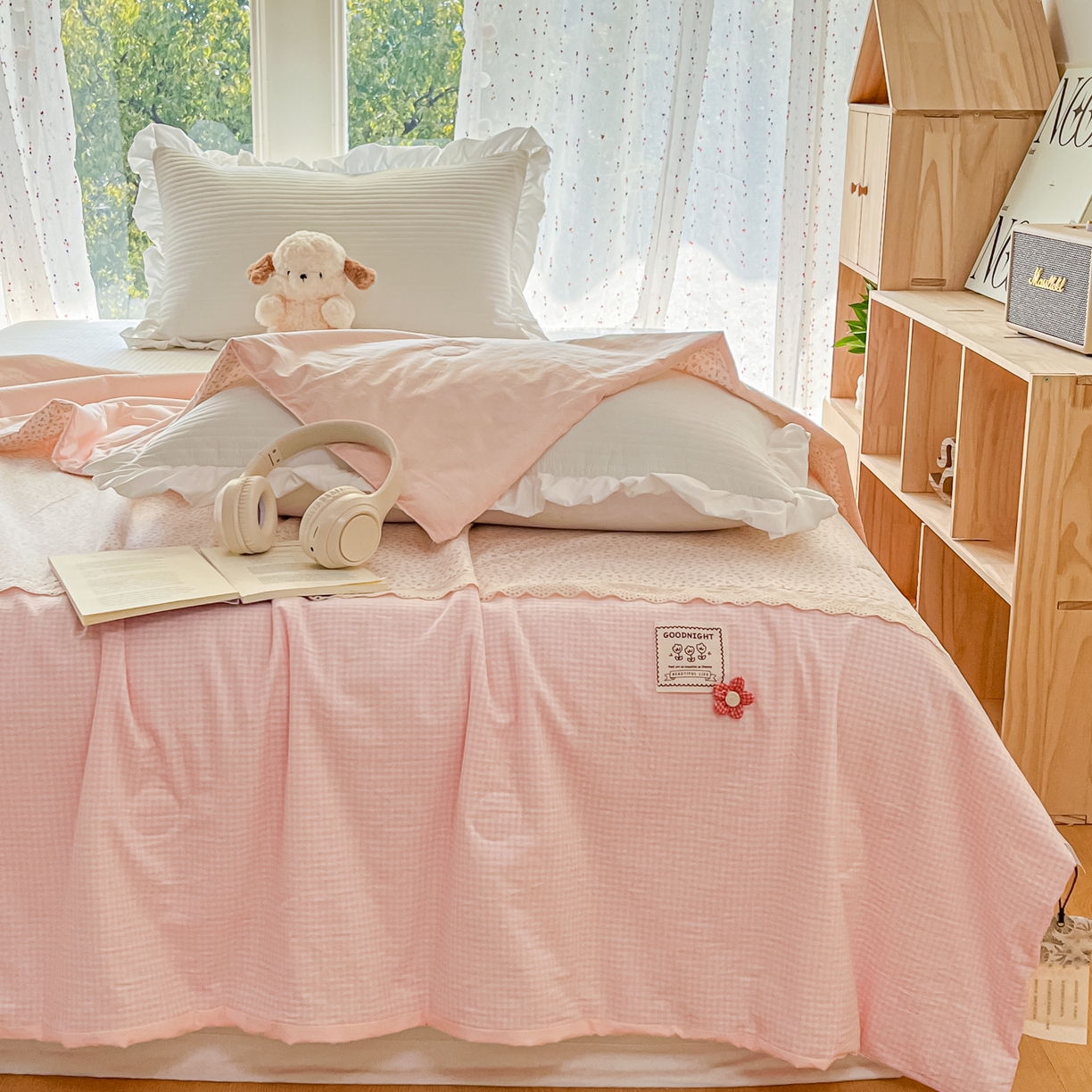 91家纺网 家纺一手货源 找家纺 有货 2026新款全棉棉麻提花印花夏被春秋被被子被-格格花屿系列 樱粉碎花