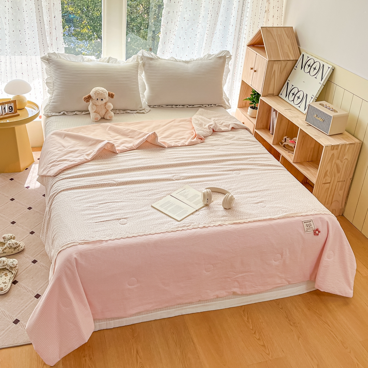 91家纺网 家纺一手货源 找家纺 有货 2026新款全棉棉麻提花印花夏被春秋被被子被-格格花屿系列 樱粉碎花