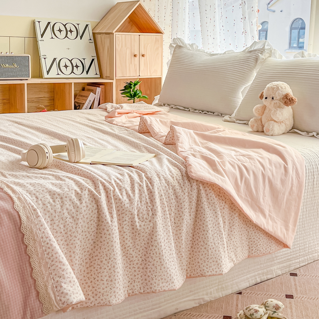 91家纺网 家纺一手货源 找家纺 有货 2026新款全棉棉麻提花印花夏被春秋被被子被-格格花屿系列 樱粉碎花