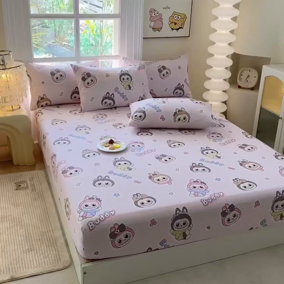 91家纺网 家纺一手货源 找家纺 一电 2026新款跨境电商外贸四季卡通床笠单件床罩床垫套防滑套宿舍儿童床单定制-第八批 拉布布