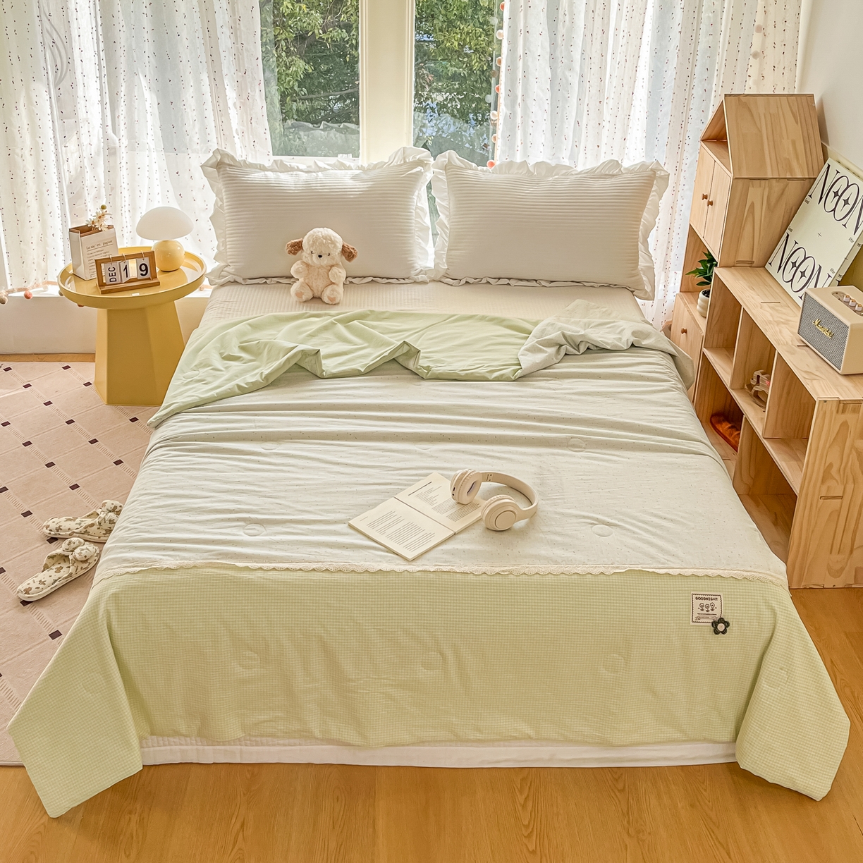 91家纺网 家纺一手货源 找家纺 有货 2026新款全棉棉麻提花印花夏被春秋被被子被-格格花屿系列 爱心抹茶