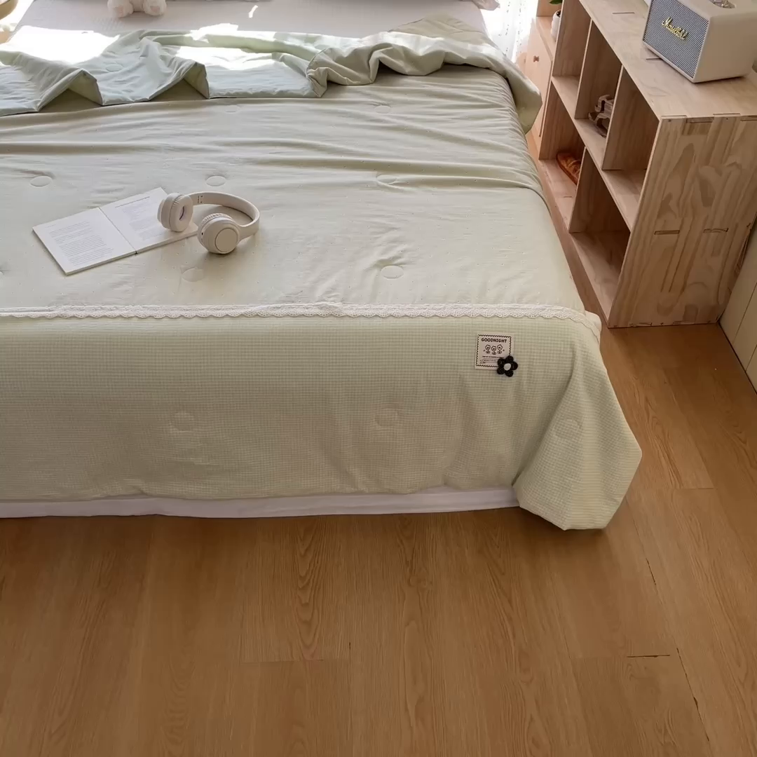 91家纺网 家纺一手货源 找家纺 有货 2026新款全棉棉麻提花印花夏被春秋被被子被-格格花屿系列 春绿星点