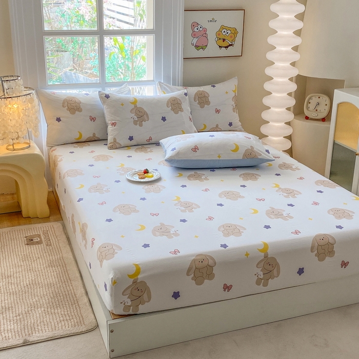 91家纺网 家纺一手货源 找家纺 一电 2026新款跨境电商外贸四季卡通床笠单件床罩床垫套防滑套宿舍儿童床单定制-第八批 晚安