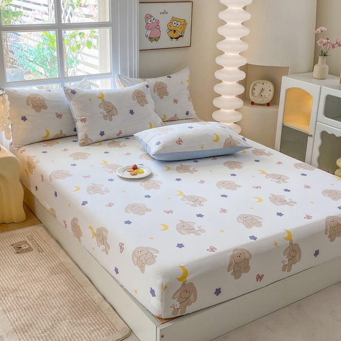 91家纺网 家纺一手货源 找家纺 一电 2026新款跨境电商外贸四季卡通床笠单件床罩床垫套防滑套宿舍儿童床单定制-第八批 晚安