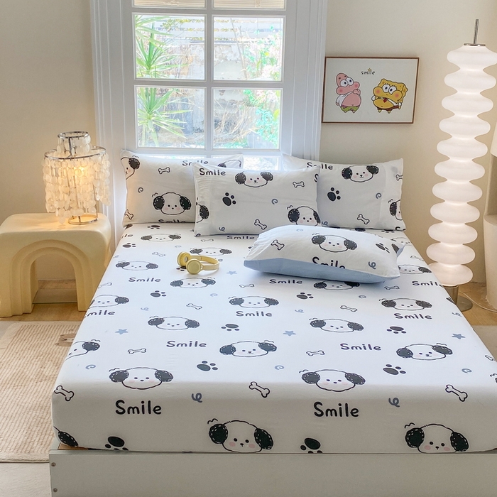 91家纺网 家纺一手货源 找家纺 一电 2026新款跨境电商外贸四季卡通床笠单件床罩床垫套防滑套宿舍儿童床单定制-第八批 微信狗狗