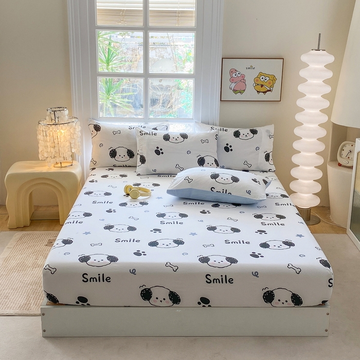 91家纺网 家纺一手货源 找家纺 一电 2026新款跨境电商外贸四季卡通床笠单件床罩床垫套防滑套宿舍儿童床单定制-第八批 微信狗狗