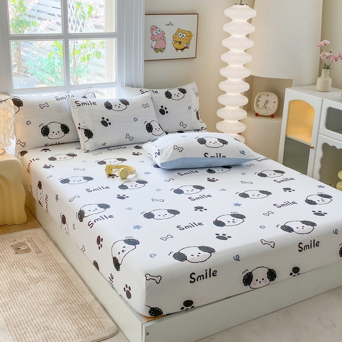 91家纺网 家纺一手货源 找家纺 一电 2026新款跨境电商外贸四季卡通床笠单件床罩床垫套防滑套宿舍儿童床单定制-第八批 微信狗狗