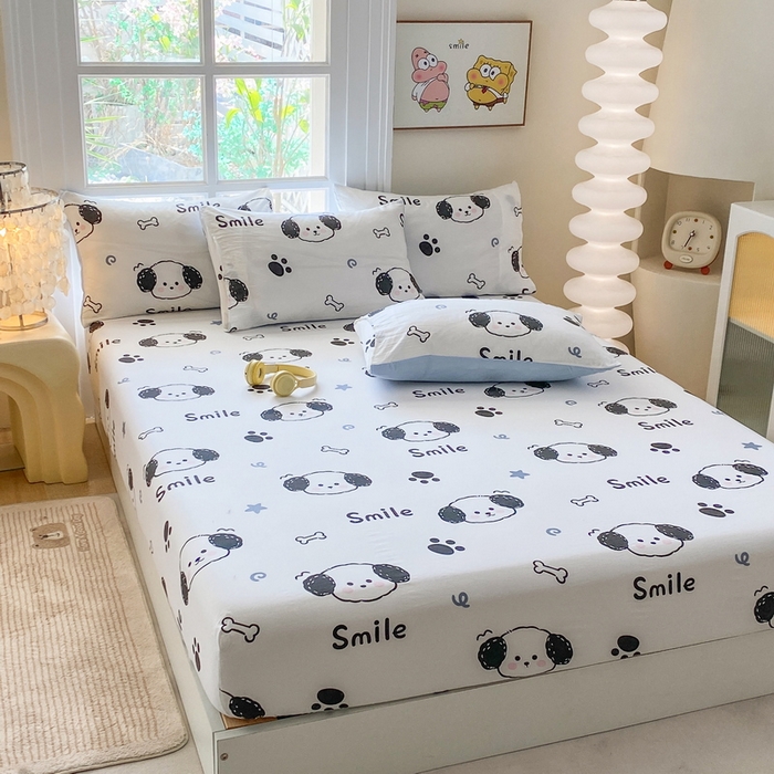 91家纺网 家纺一手货源 找家纺 一电 2026新款跨境电商外贸四季卡通床笠单件床罩床垫套防滑套宿舍儿童床单定制-第八批 微信狗狗