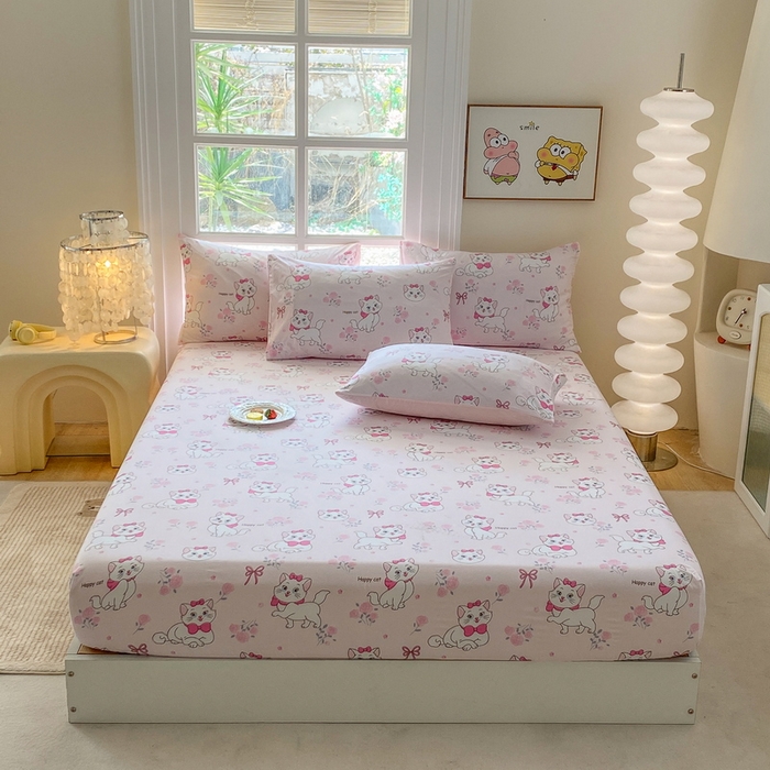 91家纺网 家纺一手货源 找家纺 一电 2026新款跨境电商外贸四季卡通床笠单件床罩床垫套防滑套宿舍儿童床单定制-第八批 小咪