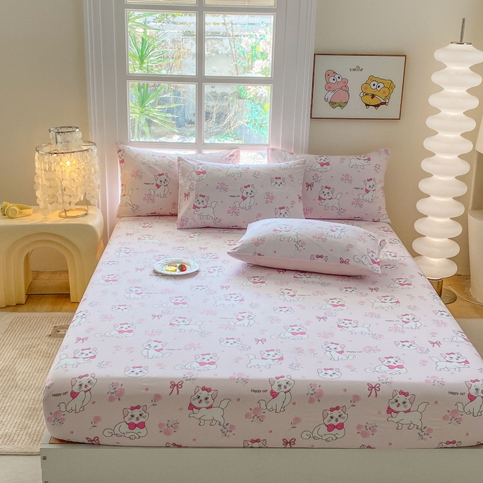 91家纺网 家纺一手货源 找家纺 一电 2026新款跨境电商外贸四季卡通床笠单件床罩床垫套防滑套宿舍儿童床单定制-第八批 小咪