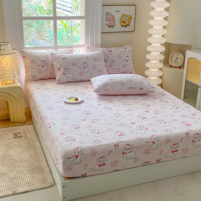 91家纺网 家纺一手货源 找家纺 一电 2026新款跨境电商外贸四季卡通床笠单件床罩床垫套防滑套宿舍儿童床单定制-第八批 小咪