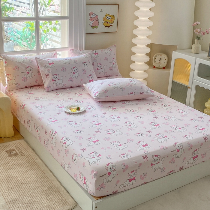 91家纺网 家纺一手货源 找家纺 一电 2026新款跨境电商外贸四季卡通床笠单件床罩床垫套防滑套宿舍儿童床单定制-第八批 小咪