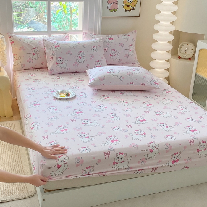 91家纺网 家纺一手货源 找家纺 一电 2026新款跨境电商外贸四季卡通床笠单件床罩床垫套防滑套宿舍儿童床单定制-第八批 小咪