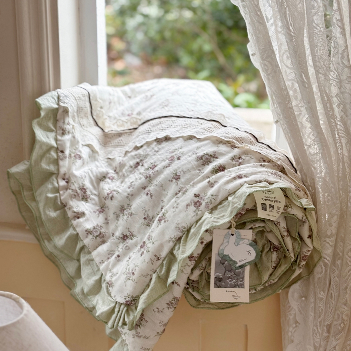 91家纺网 家纺一手货源 找家纺 有货 2026春夏新款全棉双层纱被子被芯-南法假日系列 淡玫园