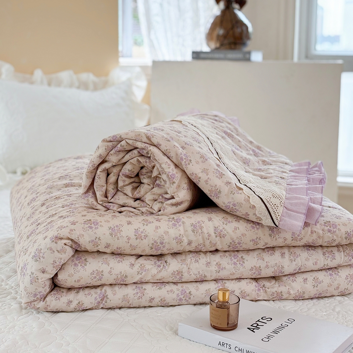 91家纺网 家纺一手货源 找家纺 有货 2026春夏新款全棉双层纱被子被芯-南法假日系列 熏衣茶